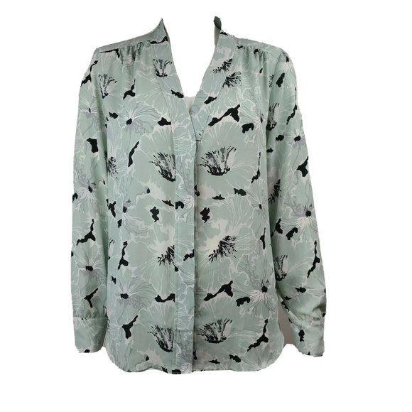 Ann Taylor Tops - ANN TAYLOR Factory Green Black Floral Size M